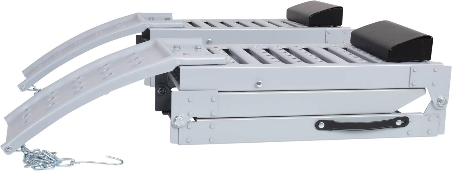 Portable ramps with non-slip surfaces and side handles, ideal for wheelchairs or equipment.