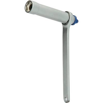 Silver T-bar spanner with blue handle, used for tightening or loosening screws or bolts, commonly found in mechanical applications.