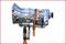 'A silver vehicle transmission unit, mounted on a mechanical lifting tool that stabilises and supports it.'