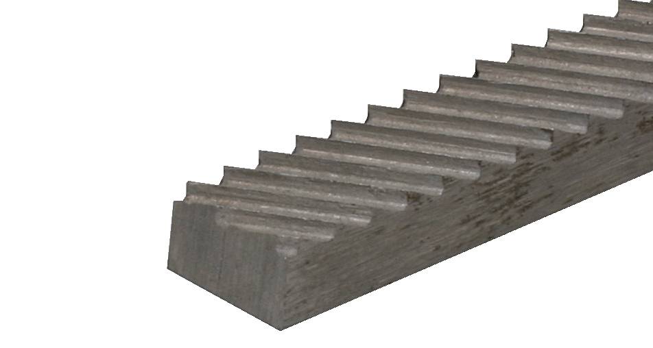 A metal rack with evenly spaced, parallel teeth. It is typically used in drive systems.