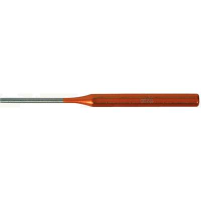 An orange metal stamp with a silver handle, used for stamping metal surfaces.