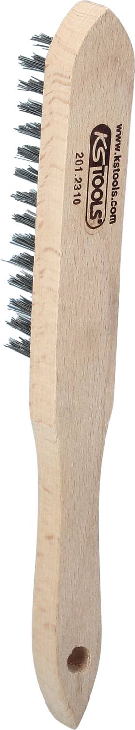 Wooden-handled wire brush with metal bristles, suitable for surface cleaning. Marking on the handle: 'KS TOOLS'.