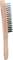 Brush with wooden handle and metal bristles, suitable for cleaning or removing rust from surfaces.