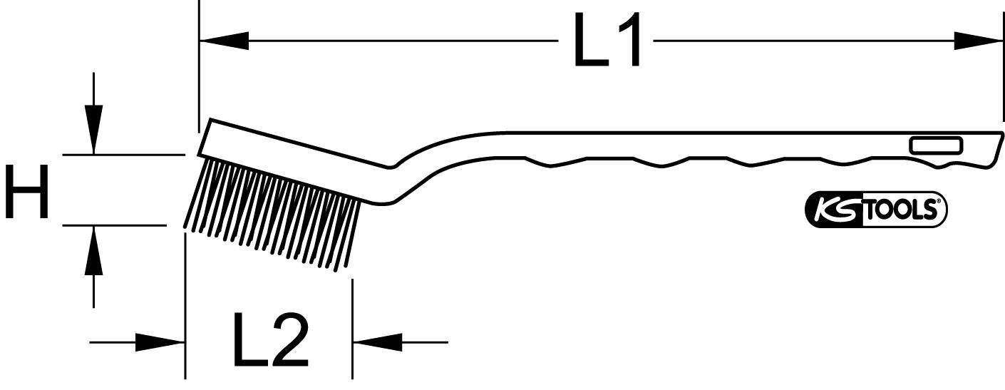 The illustration shows a side view of a wire brush with the dimensions L1, L2, and H. The 'KS Tools' logo is visible.