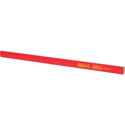 Red carpenter's pencil with 'KS TOOLS' inscription and a barcode, lying flat on a white background.