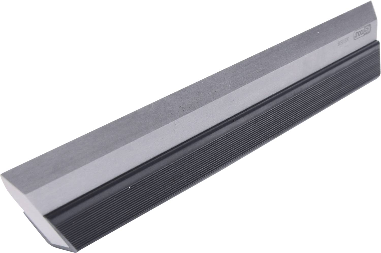 A silver and black handy window squeegee, used for cleaning glass surfaces.