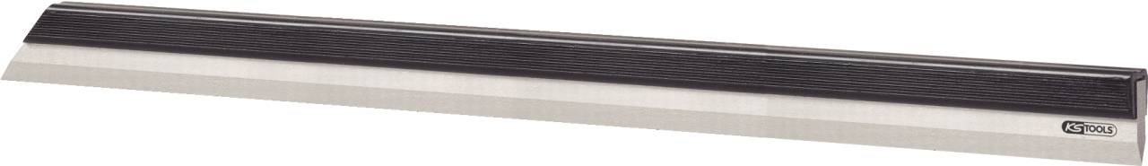 Metal stencil with a smooth handle, likely used for distributing or smoothing materials, rectangular in shape.