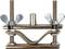 Metal clamp with two threaded bolts and wing nuts, for securing objects.
