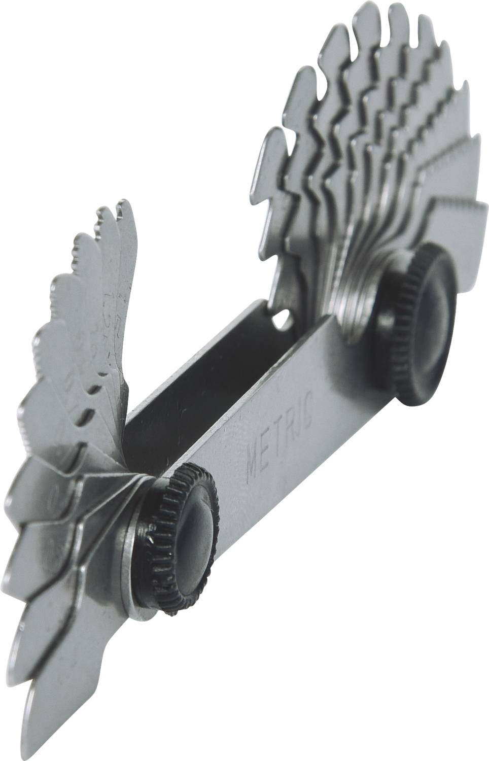 A tool for thread identification with multiple metallic blades that can unfold along an axis.