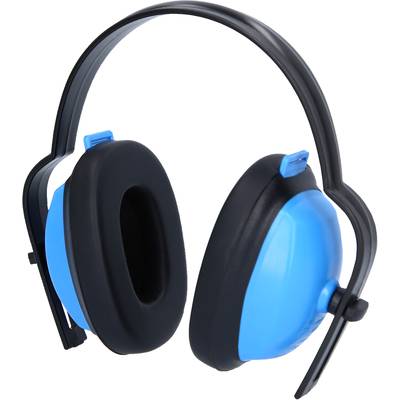 Blue ear defenders with a black headband, suitable for protection against noise.