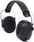 A pair of black headphones with padded ear cups and an adjustable headband. They are closed-back and feature an integrated microphone.
