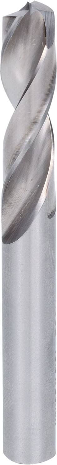 A silver metal spiral drill bit, suitable for drilling machines for working with materials such as wood or metal.