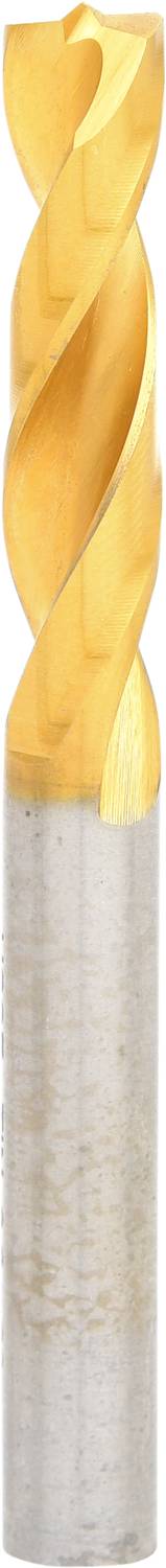A gold-coloured twist drill bit with a silver shaft.