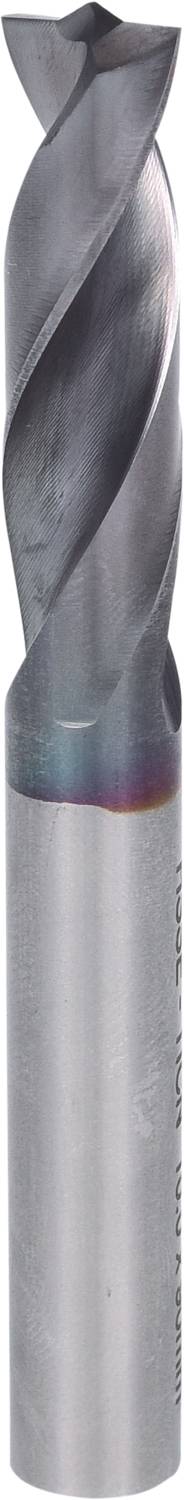A smooth, cylindrical metal drill bit with spiral cutting edges, used for drilling into materials such as metal or wood.