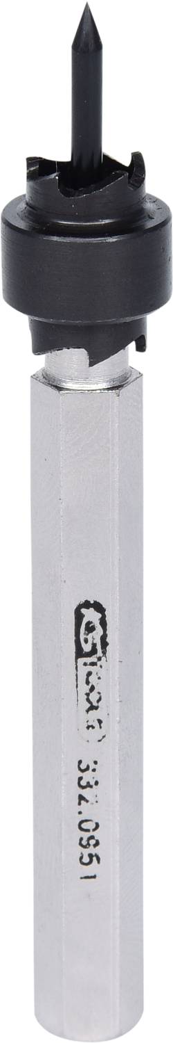 A milling drill bit with a hexagonal shank, made of metal, with a black, pointed milling head on top, likely for craftwork.