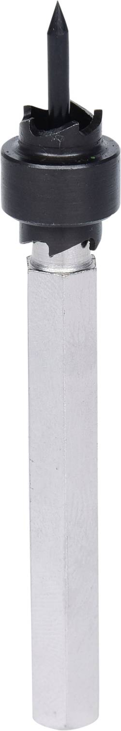 A drill bit with a pointed tip on a long, hexagonal shank, often used for precise drilling in wood or metal.