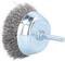 Metal brush attachment with wire bristles and circular shape, suitable for polishing or removing rust from surfaces.