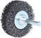Metal wire brush with a cylindrical shaft, primarily used for rust removal or surface cleaning.