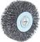 Metal wire brush head, round, used for cleaning or removing rust from surfaces. Suitable for drill attachments.
