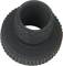 Black plastic screw with knurled edge and internal thread, used for securing components in technical applications.