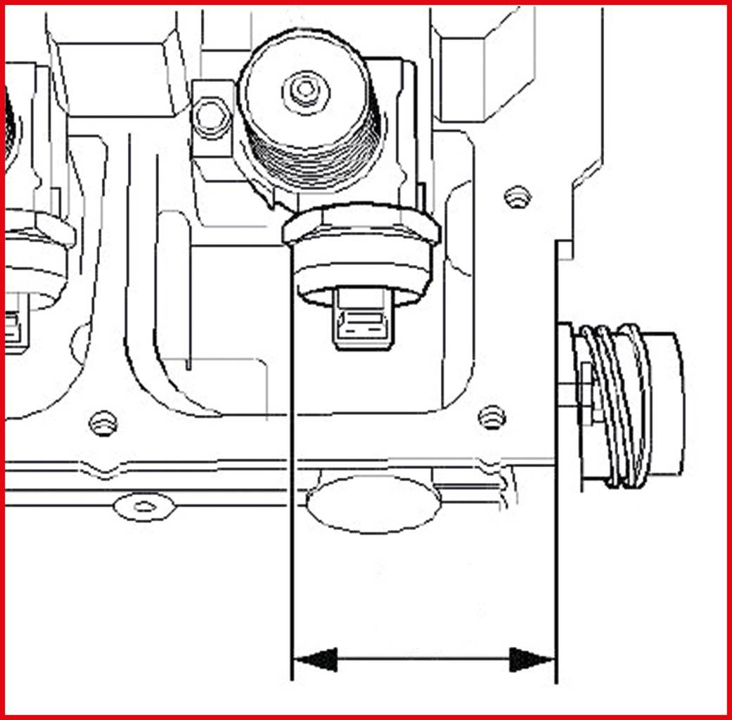Technical drawing of a mechanism with gears and belts. It shows details of the arrangement and spacing of the components.