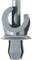 A grey plastic mounting element with a round clamp at the top and a flat, pointed end at the bottom. Used for fastening.