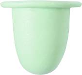 A single green rubber stopper against a white background.