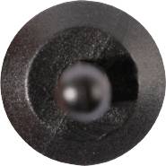 Black, conical plastic screw cover with a smooth surface, viewed from above.