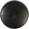 Black, round plastic button, slightly glossy, with a subtle raised centre and smooth surface.