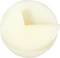 A white, round rotary knob with a marking for position setting, usable on household appliances for control.