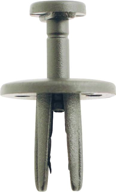 Plastic fixing clip, typically used for securing panels or cladding, with two legs and a flat head.