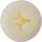A round, white plastic button with a cross-head slot in the centre, most likely a screw cap.