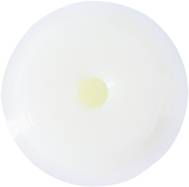 A round, white object with a small light yellow circle in the centre, reminiscent of a minimalist button or lid.