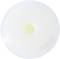 A round, white object with a small light yellow circle in the centre, reminiscent of a minimalist button or lid.