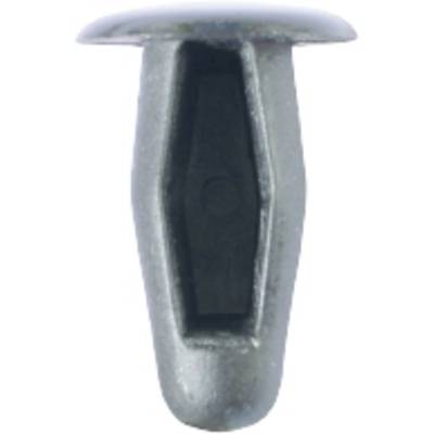 A single black plastic plug used for securing trim panels in vehicles.