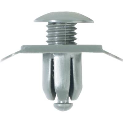 Grey plastic wall plug with spreading function and screw section, suitable for fixings in construction and assembly.