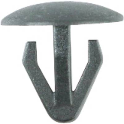 A plastic expansion wall plug with a round cap and two lateral arms for secure fixing, typically used in automotive assembly.