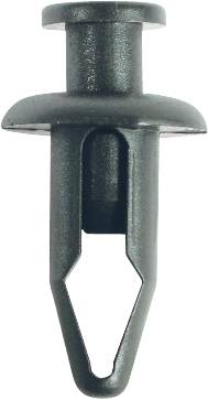 A black plastic pin, possibly a fastening element or clip, with a flat head and a narrow, tapered end.