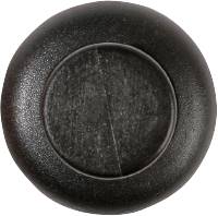 A round, black button with a slightly raised centre.