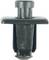 Plastic rivet for fastening, commonly used in automobiles. Consists of a pin and a flat head for secure attachment.