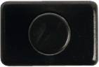 A rectangular, black object with a central, round button. Looks like a switch or a control element.
