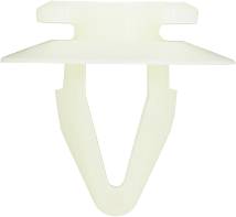 A small white plastic clip shaped like an inverted 'Y', possibly for securing something in a technical or electronic device.