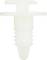 A white, ridged plastic plug with a flat head and a tapered end, commonly used for sealing or fastening purposes.