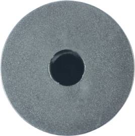 A grey disc with a hole in the centre, resembling a wheel or washer, on a white background.