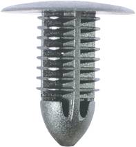 'Black plastic wall plug with ribbed shaft and flat head, suitable for fixing purposes in walls or ceilings.'