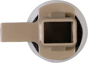 Brown rectangular plastic stopper with handle, top view.