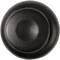 A round, black button viewed from above.
