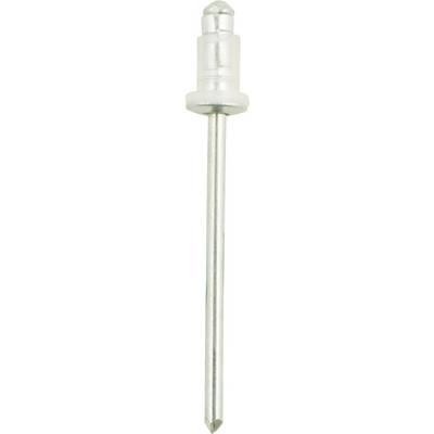Metal rivet with a long shank and a round head, typically used for creating permanent fastenings between materials.