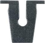 A black metal U-shaped piece with a slot in the middle, likely used as a mounting clip.