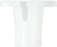 A white plastic component with a vertical slot in the centre, likely a technical or functional part.